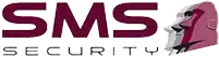 Logo for SMS Security, featuring "SMS" in large maroon letters and "SECURITY" below in smaller gray letters, next to a stylized profile of a helmeted face—ideal for firms focused on employee compensation or salary benchmarking.